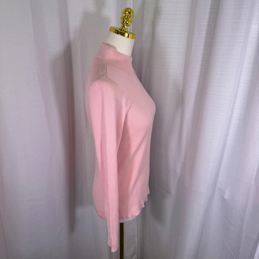 NEW Lauren Ralph Lauren Mock Neck Sweater Womens PL Pink Ribbed Cotton Petite - Picture 12 of 13